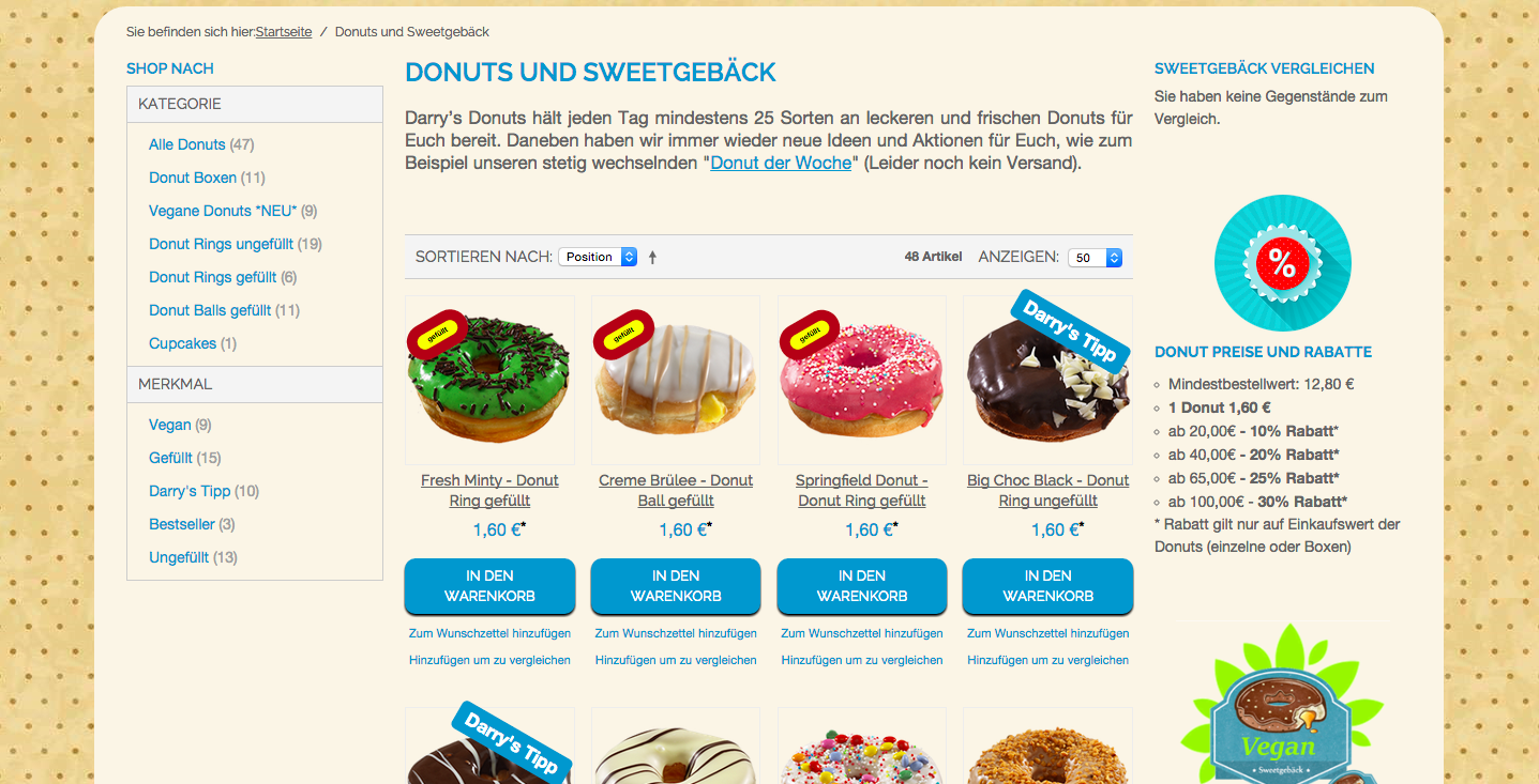 Darry's Donuts Webseite